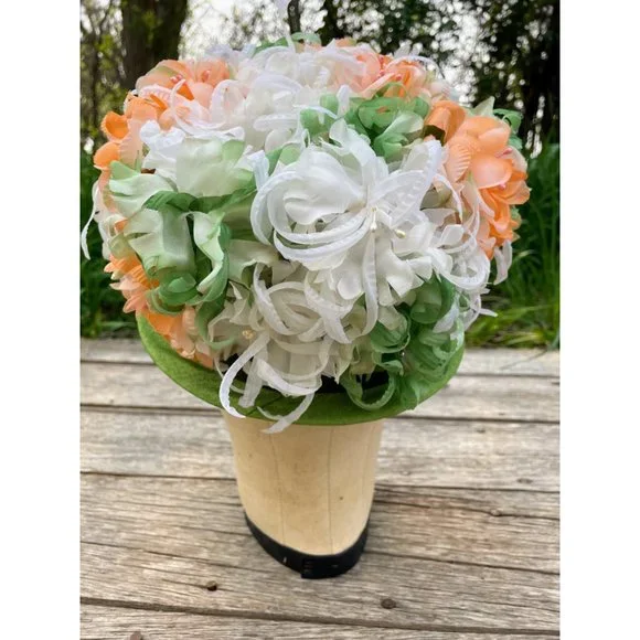 Vintage 1960s Millinery Flower Bucket Hat Peach and Green